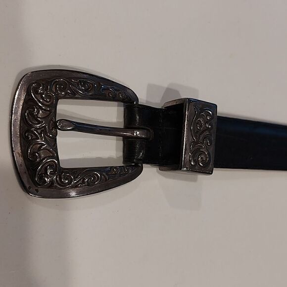 Brighton Black Croc Embossed Leather Belt Silver Hardware Vintage main image 6